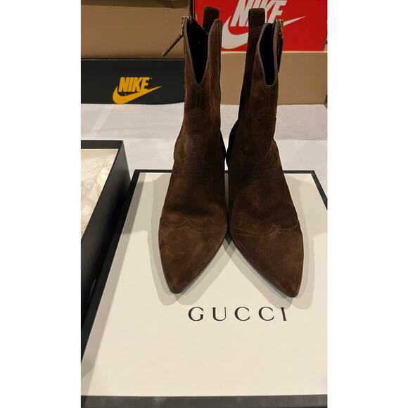 Gucci Quebec Leather Booties Maroon - Picture 2 of 12